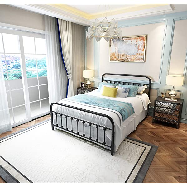 Black Metal Bed Frame Full Size with Headboard and Footboard Single Platform Mattress Base,Metal Tube and Iron-Art Bed(Full,Black) Full Black