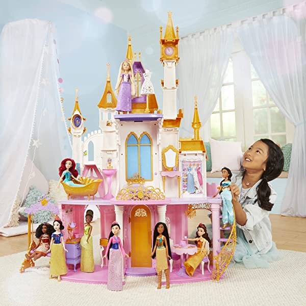 Disney Princess Ultimate Celebration Castle, 4 Feet Tall Doll House with Furniture and Accessories, Musical Fireworks Light Show, Toy for Girls 3 and Up