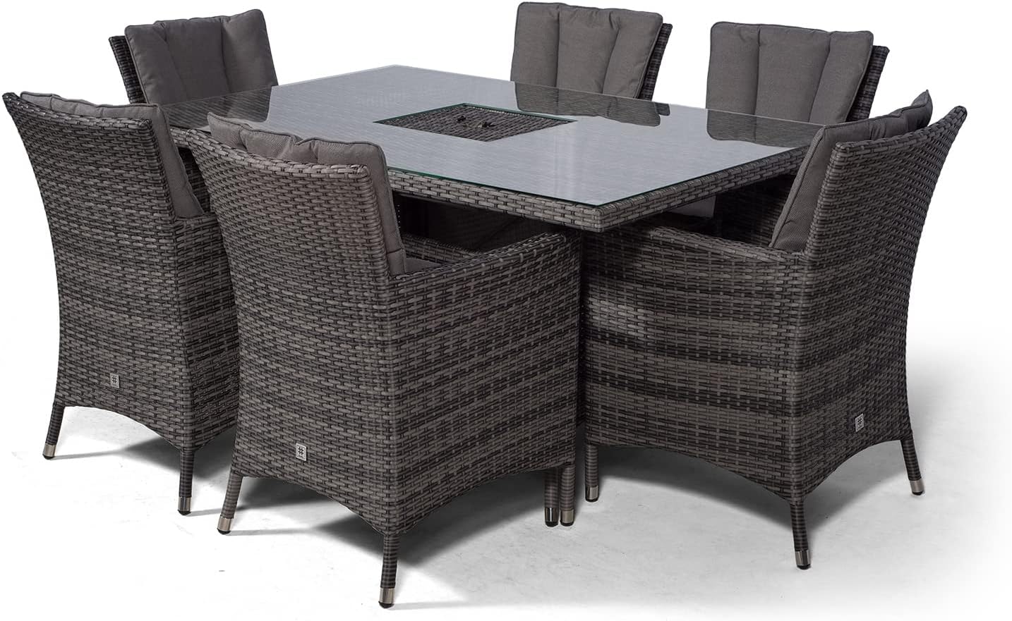 Savannah Rattan Dining Set | Rectangle 6 Seater Brown Rattan Table & Chairs Set with Ice Bucket Drinks Cooler | Outdoor Poly Rattan Garden Dining Furniture Set with Parasol & Cover