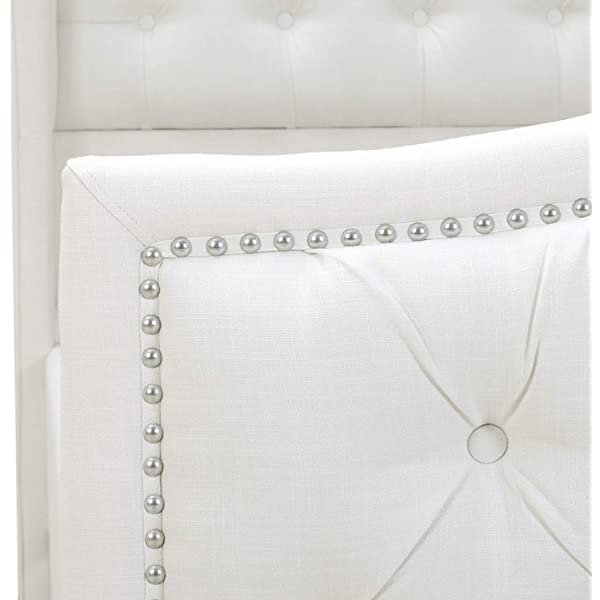 Jennifer Taylor Home Marcella Collection Queen Wingback Tufted Hand-Applied Nail Heads Upholstered Bed, Antique White Antique White Queen