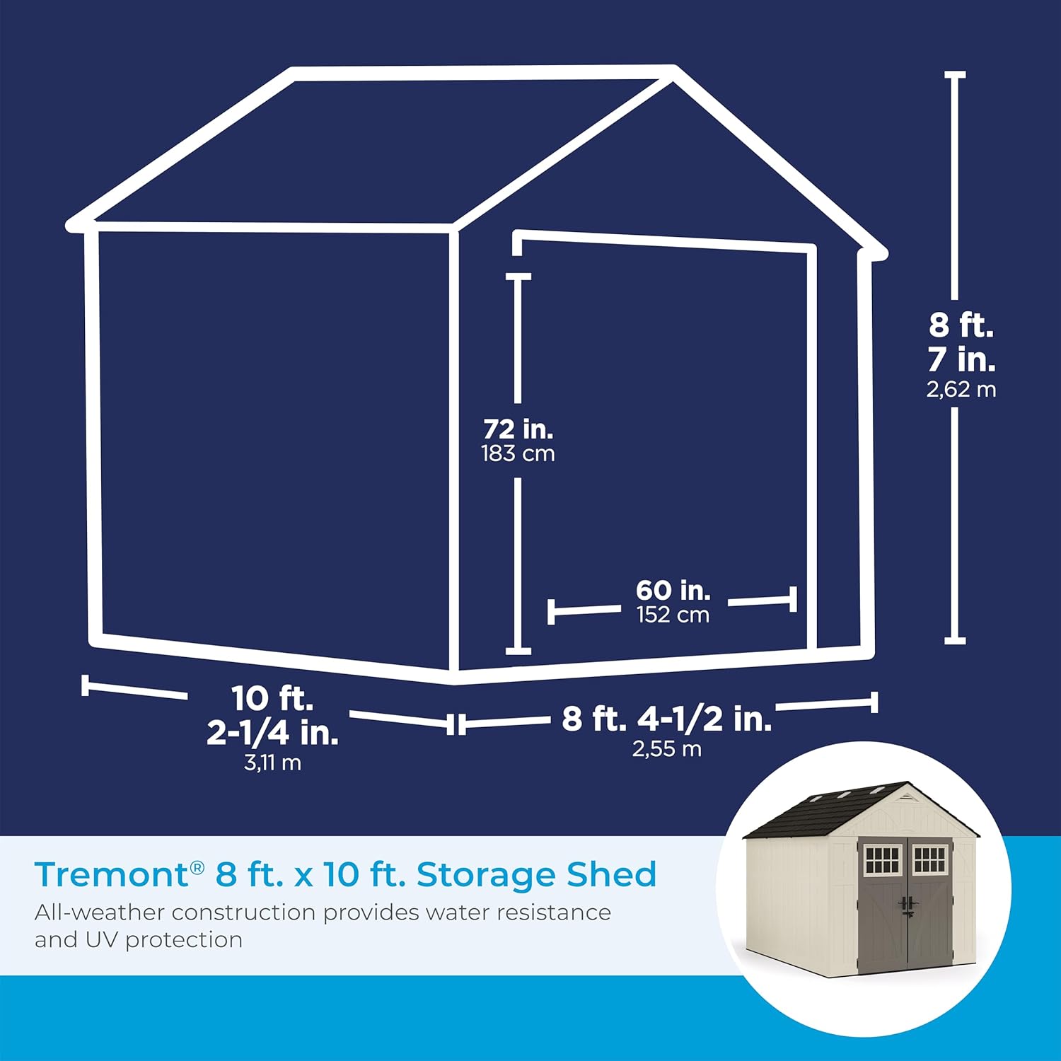 Suncast 8' x 10' Heavy-Duty Resin Tremont Storage Shed, Sand