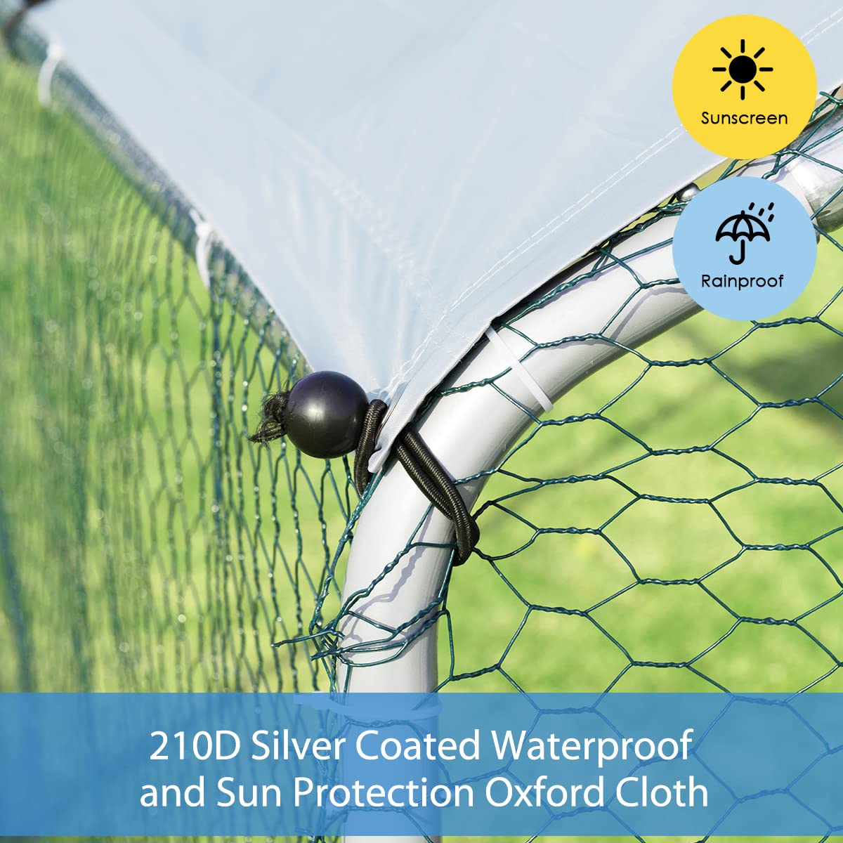 Large Walk-in Hen House with Cover, Galvanized Steel Poultry Run Extension