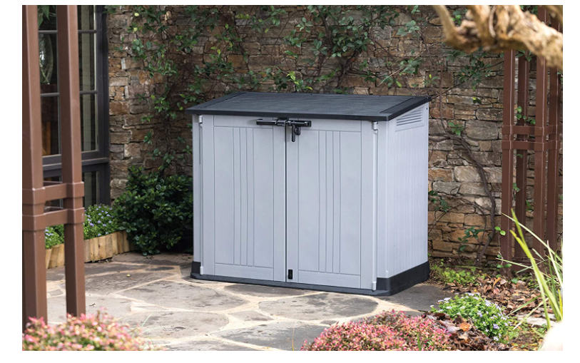 Outdoor Garden Storage Shed, 32 x 71.5 x 113.5 cm, Light Grey with Dark Grey Lid