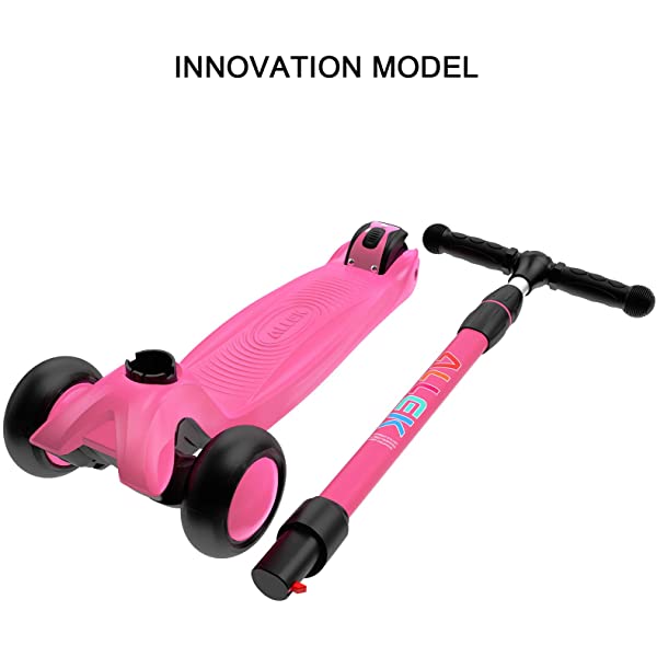 Allek Kick Scooter B03, Lean 'N Glide 3-Wheeled Push Scooter with Extra Wide PU Light-Up Wheels, Any Height Adjustable Handlebar and Strong Thick Deck for Children from 3-12yrs (Rose Pink)