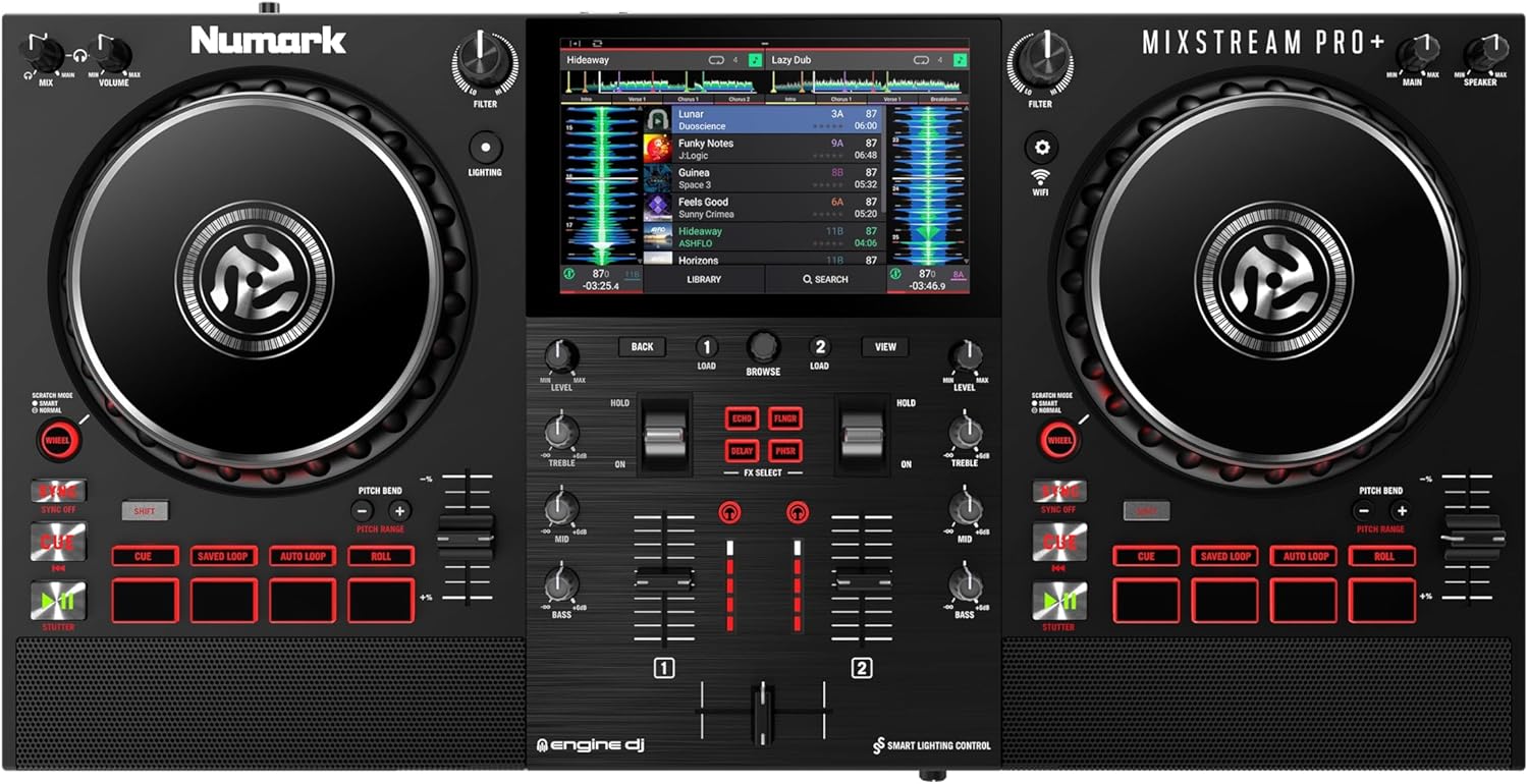 Numark Mixstream Pro+ DJ Controller with Stem Separation, 2 Decks, Wi-Fi Streaming, Mixer, 7