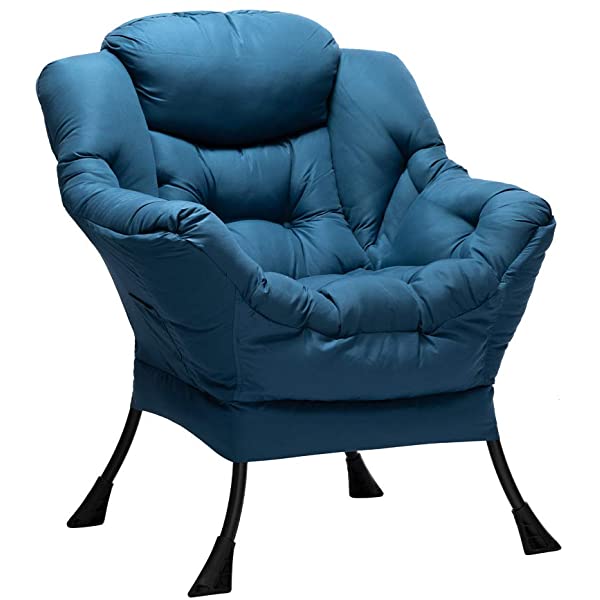 AbocoFur Modern Large Cotton Fabric Lazy Chair，Accent Contemporary Lounge Chair, Single Steel Frame Leisure Sofa Chair with Armrests and A Side Pocket, Beige