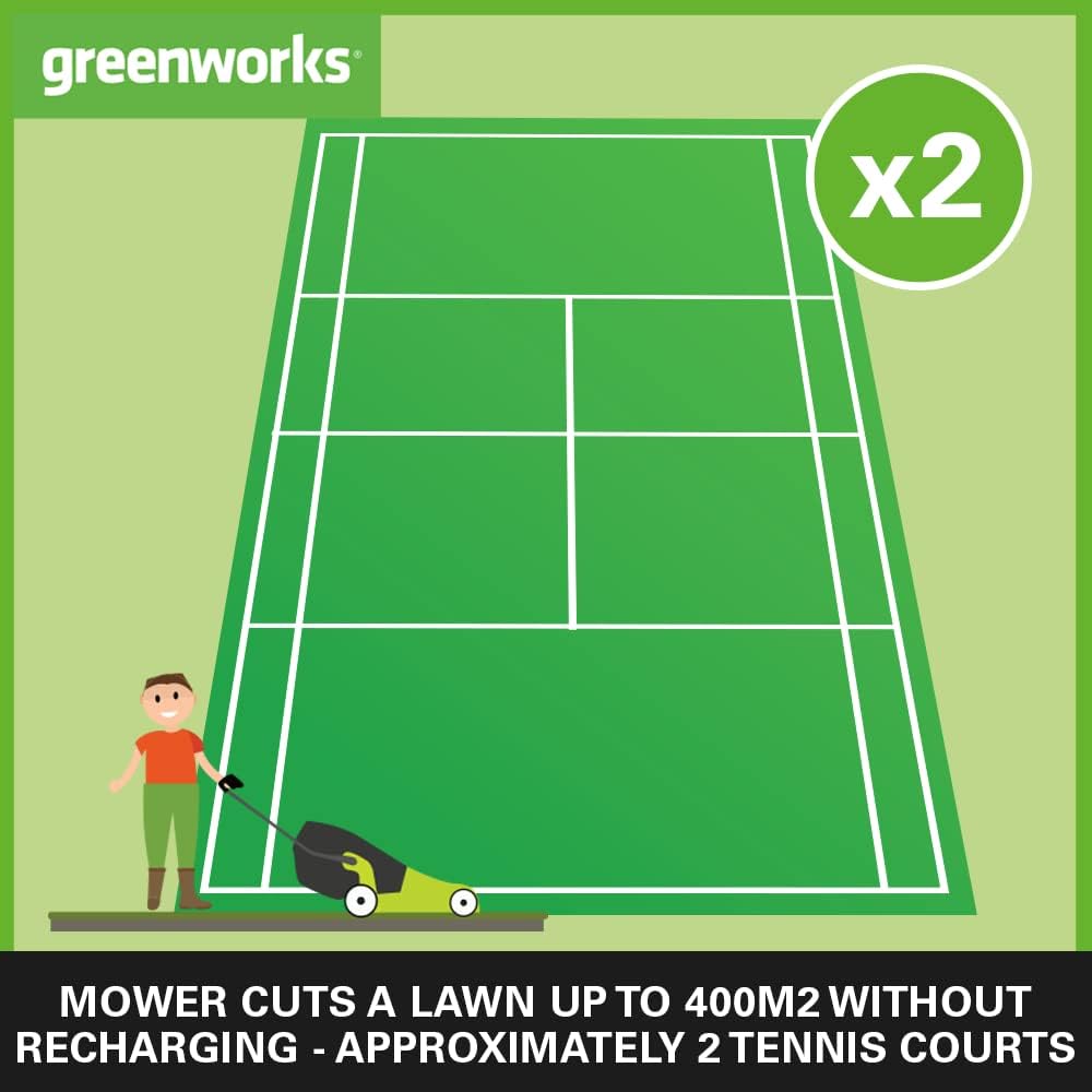Greenworks 40V Cordless Lawnmower for Lawns up to 400m², 35cm Cutting Width, 40L Bag PLUS Two 40V 2Ah Batteries & One Charger