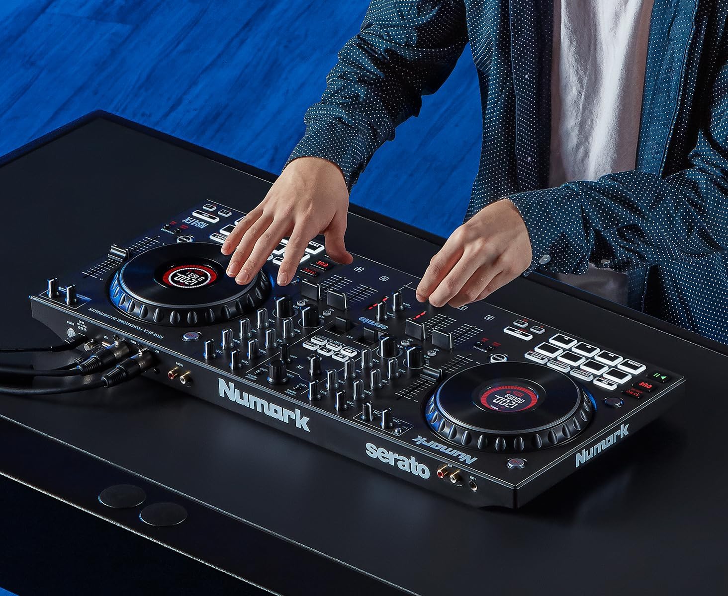 Numark NS4FX – 4-channel DJ Controller, Touch Jog Wheels with Display, Performance Pads and Effects, Booth and Main Outputs, Serato DJ Lite Included