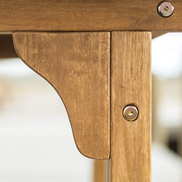 Walker Edison 5 Person Outdoor Wood Chevron Patio Furniture Dining Set Table Chairs Bench All Weather Backyard Conversation Garden Poolside Balcony, 4 Piece, Brown Brown 4 Piece Dining Set