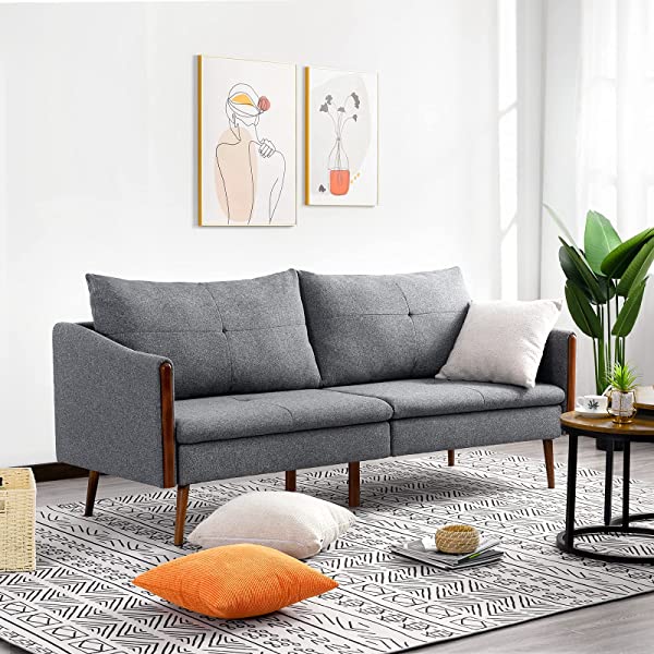 Vonanda Faux Leather Sofa Couch, Modern Tufted 3-Seater Sofa with Clean Lines and Upholstered Artificial Leather for Compact Living Space, Chestnut Brown 3-seater sofa Chestnut Brown