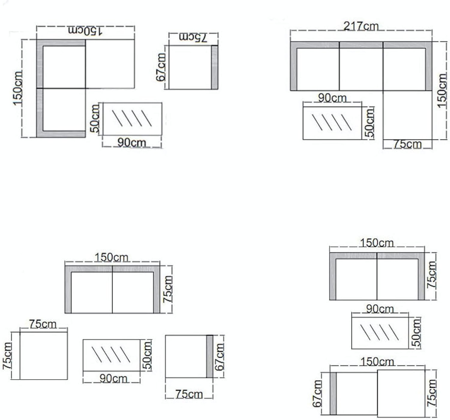 EVRE California Rattan Garden Furniture Set 5 Piece 3 Seater Sofa 1 Ottoman 1 Coffee Table Outdoor Wicker Weave Lounge Sofa and Glass Top Table with Cushions