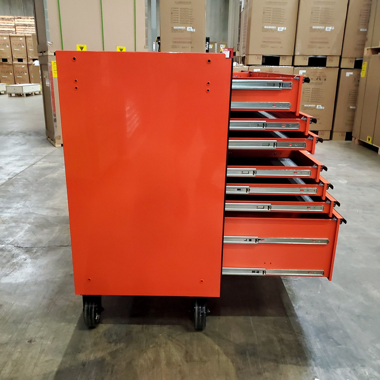 used toolboxScratch & Dent, Extreme Tools RX Series 72 19 Drawers 25 Deep Roller Cabinet, Orange, 150 lbs. Slides C Showroom Demo