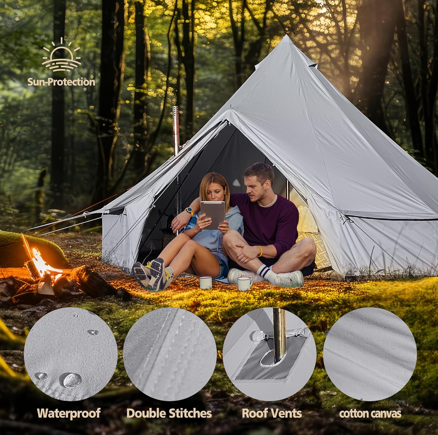 glamcamp Bell Tent 100% Cotton Canvas Waterproof Large Tents