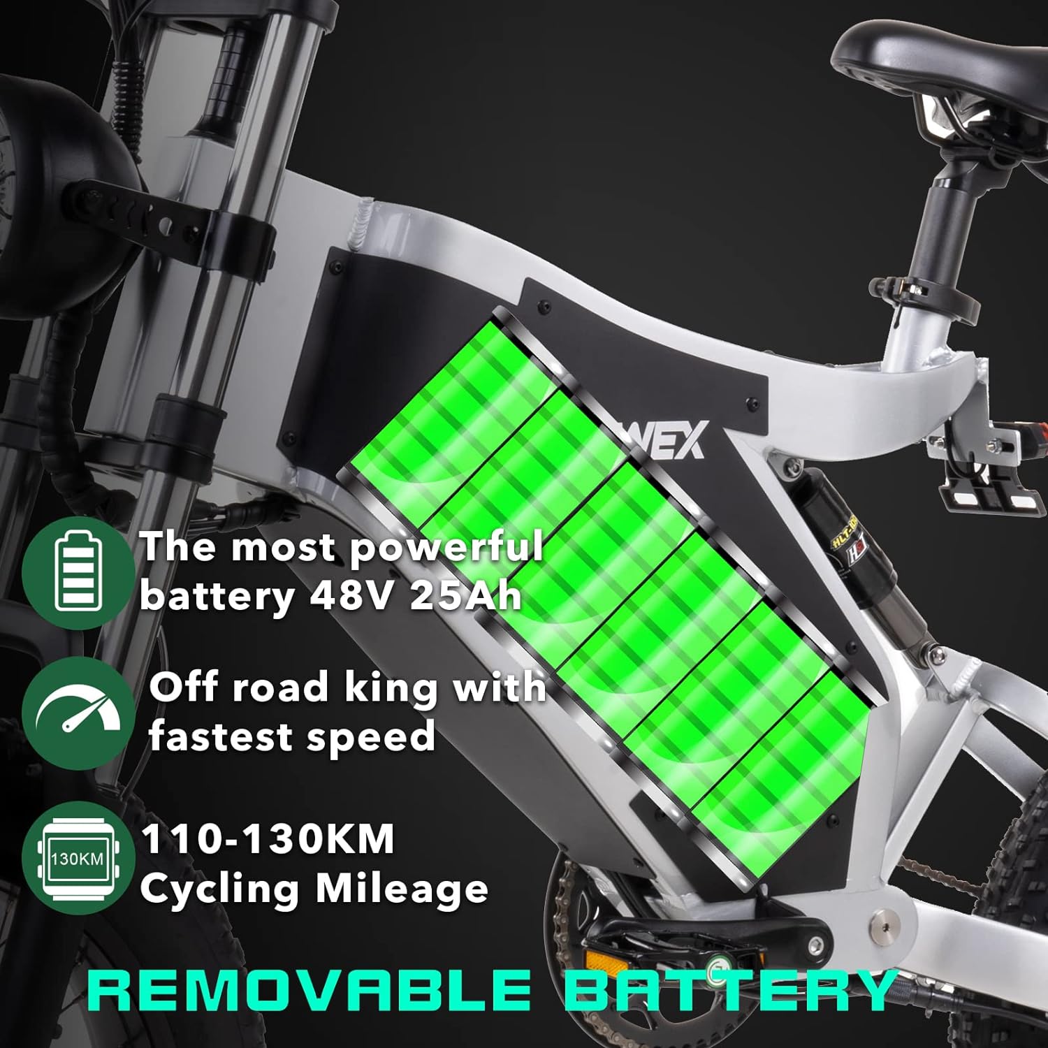 RZOGUWEX Electric Bicycle,20 Inch Off-Road EBIKE for Adults with 48V 25AH Detachable Lithium Ion Battery, 7 Speed Snow Bike with Dual Shock Absorbers and Brush-less Motor