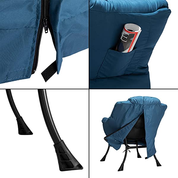 AbocoFur Modern Large Cotton Fabric Lazy Chair，Accent Contemporary Lounge Chair, Single Steel Frame Leisure Sofa Chair with Armrests and A Side Pocket, Beige