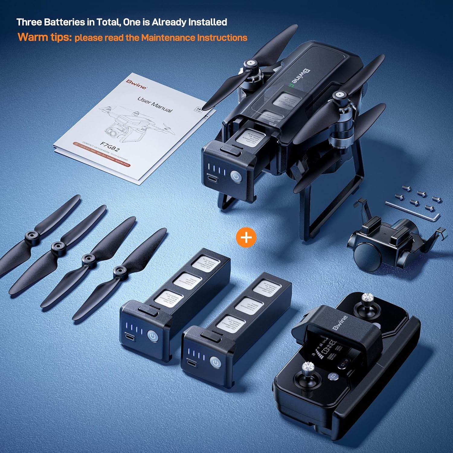 Bwine F7 GPS Drones with Camera for Adults 4K Night Vision, 3-Aix Gimbal, 2Mile Long Range, 75Mins Flight Time Professional Drone with 3 Battery