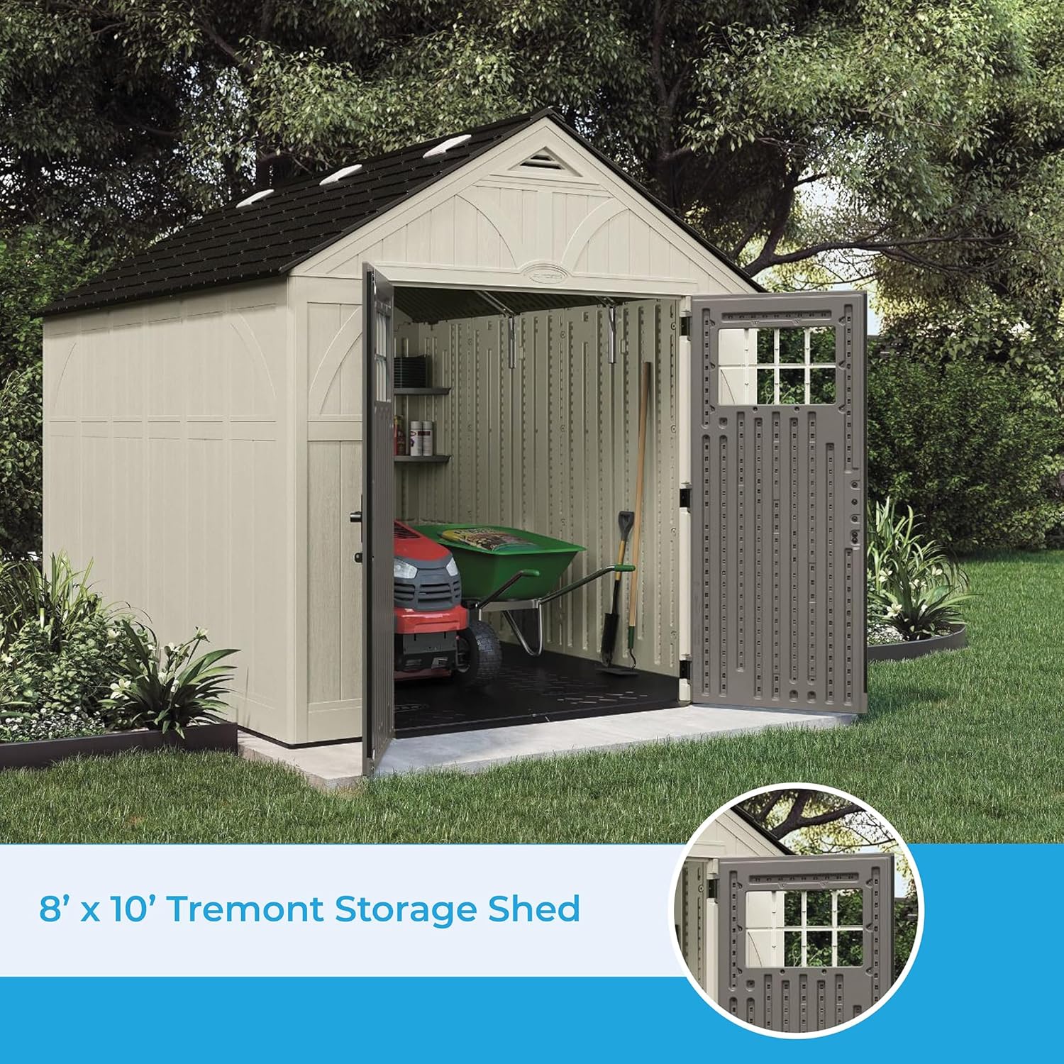 Suncast 8' x 10' Heavy-Duty Resin Tremont Storage Shed, Sand