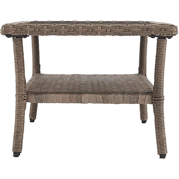 Signature Design by Ashley Clear Ridge Outdoor Wicker Coffee Table with Rust Free Aluminum Base, Light Brown