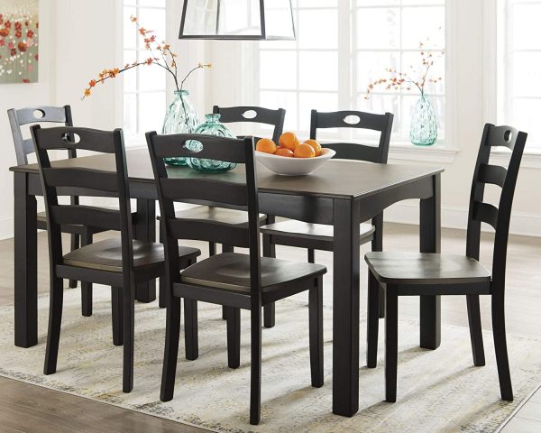 Ashley Rokane dining table set with 6 upholstered chairs