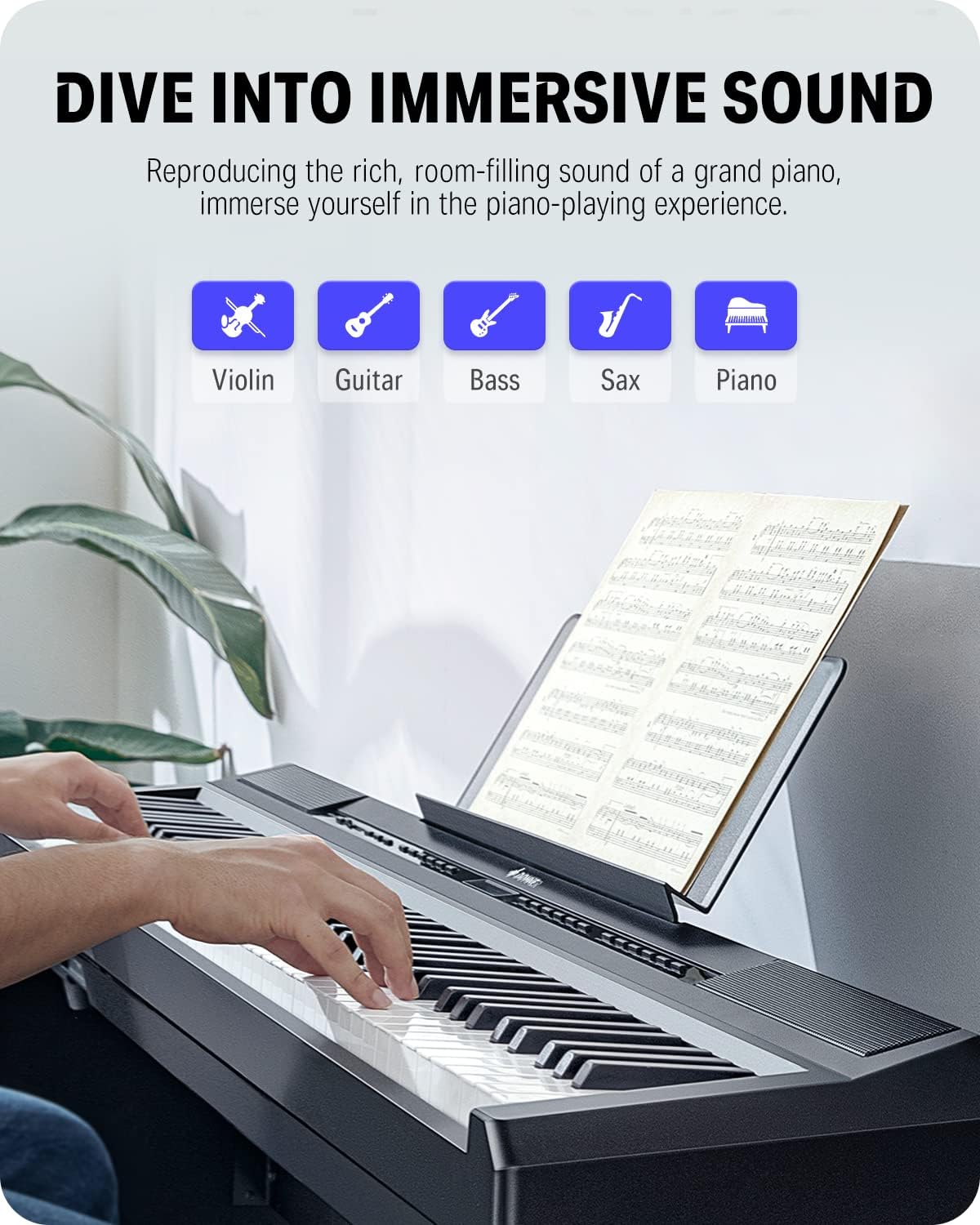 Donner Digital Piano Keyboard Weighted 88 Keys with Piano Stand, Beginner Home Electric Piano with Furniture Stand and Triple Pedal, DEP-20 Real Piano Touch