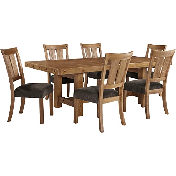 Signature Design by Ashley Dining Table, Sommerford, Summerford & Design - Sommerford Dining Side Chair - Set of 2 - Casual - Brown Upholstery - Black Wood Frame Sommerford Table + Dining Side Chair, Black Wood Frame