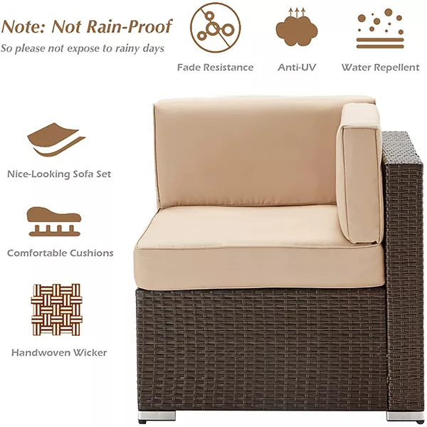 7 PIECE OUTDOOR PATIO FURNITURE SET, PE RATTAN WICKER SOFA SET