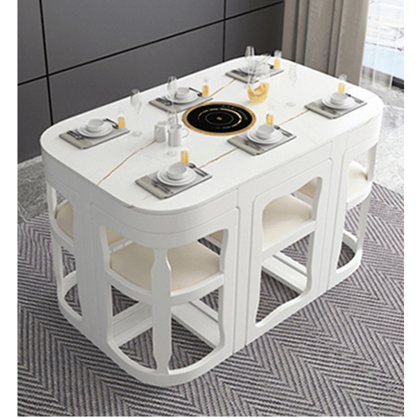 Marble dining table and chairs, slate, household, small apartment, modern minimalist round table, shrinking dining table, solid wood table and chair combination