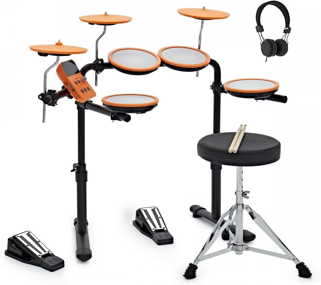 VISIONDRUM Compact Mesh Electronic Drum Set with Headphones and Stool for Kids & Adults by Gear4music