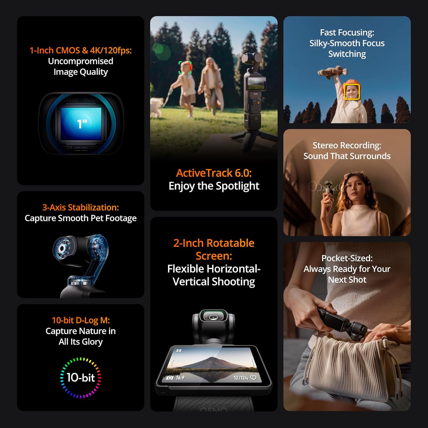 DJI Osmo Pocket 3, Vlogging Camera with 1'' CMOS & 4K/120fps Video, 3-Axis Stabilization, Fast Focusing, Face/Object Tracking, 2