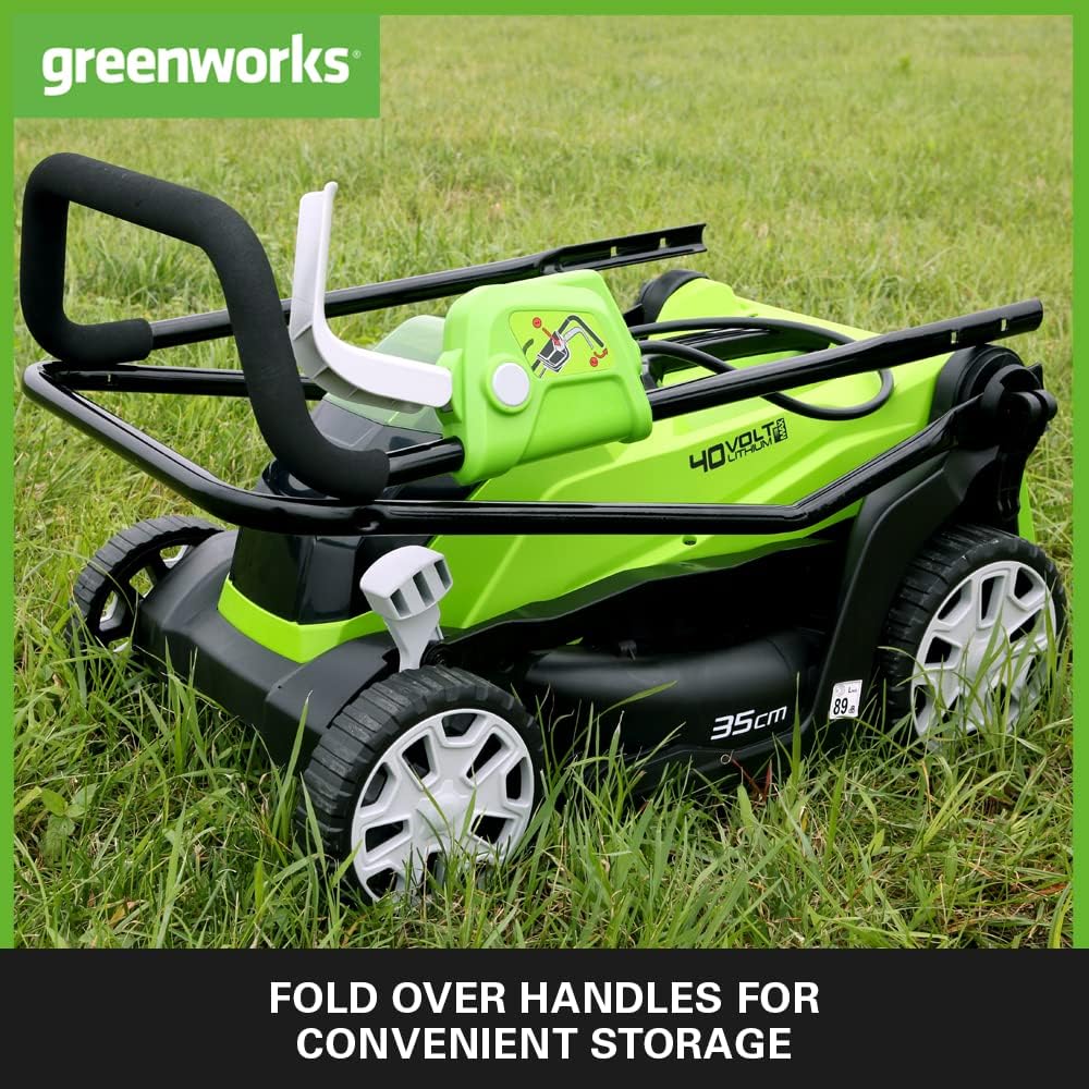 Greenworks 40V Cordless Lawnmower for Lawns up to 400m², 35cm Cutting Width, 40L Bag PLUS Two 40V 2Ah Batteries & One Charger