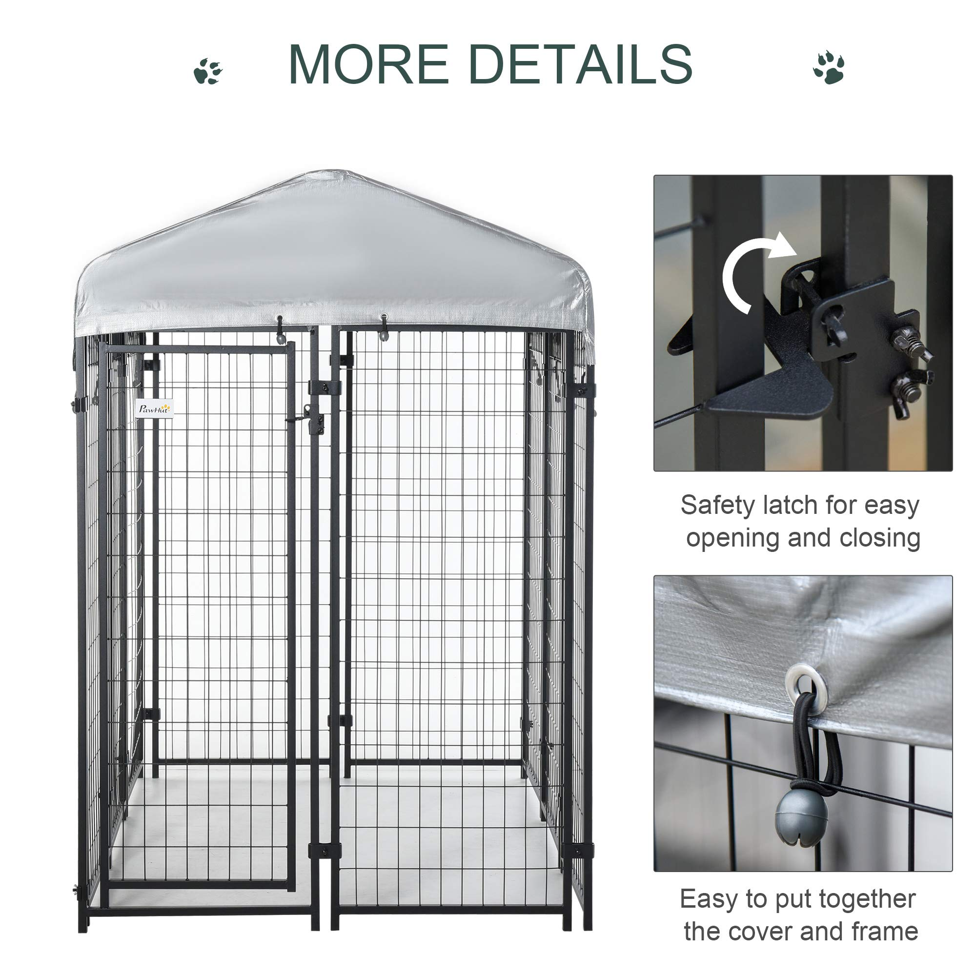 6'x4'x6' Large Dog Kennel Outdoor Steel Fence with UV-Resistant Cloth Roof & Secure Lock