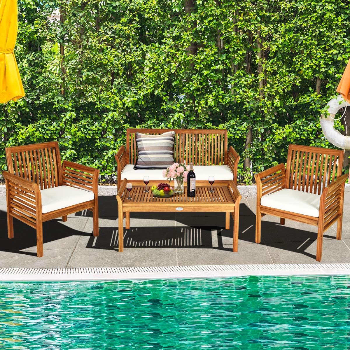 Tangkula 4 Piece Outdoor Acacia Wood Sofa Set