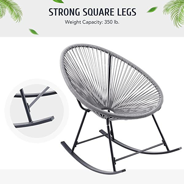 VONLUCE 3 Piece Outdoor Acapulco Bistro Set, Patio Furniture Set with Glass Top Table and 2 Rocking Chairs with Hand-Woven Rope, All Weather 3pc Conversation Set for Balcony and Patio Décor, Black