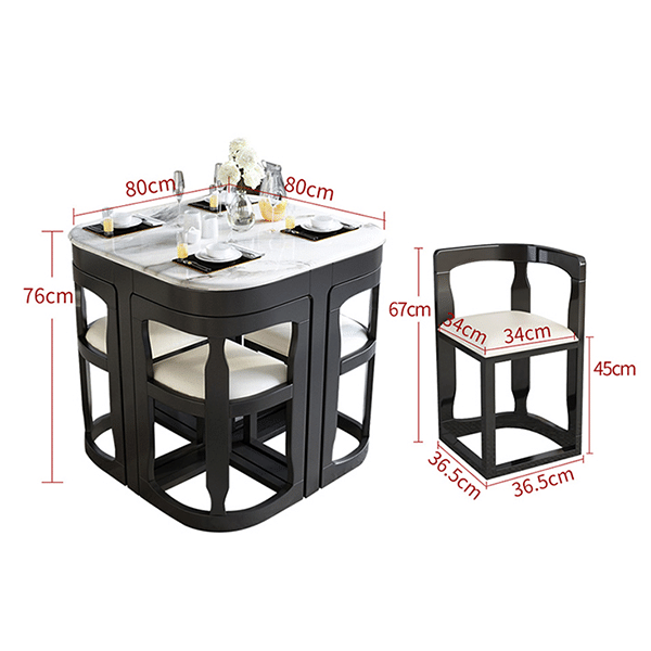 Marble dining table and chairs, slate, household, small apartment, modern minimalist round table, shrinking dining table, solid wood table and chair combination