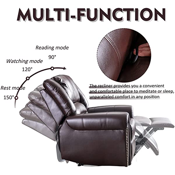 CANMOV Leather Recliner Chair, Classic and Traditional Manual Recliner Chair with Comfortable Arms and Back Single Sofa for Living Room, Nut Brown
