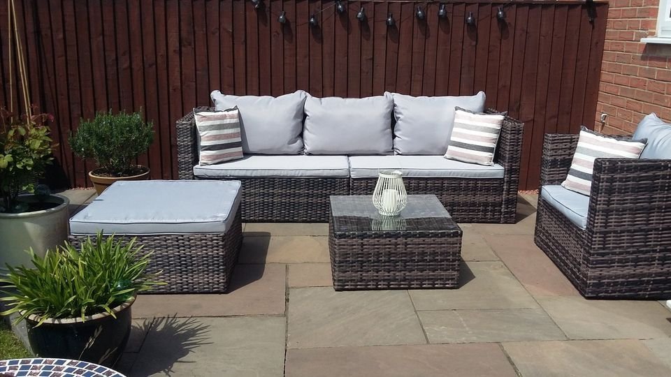 Garden Furniture Set 5PC Rattan Modular Corner Sofa Set Garden Corner Sofa Coffee Table