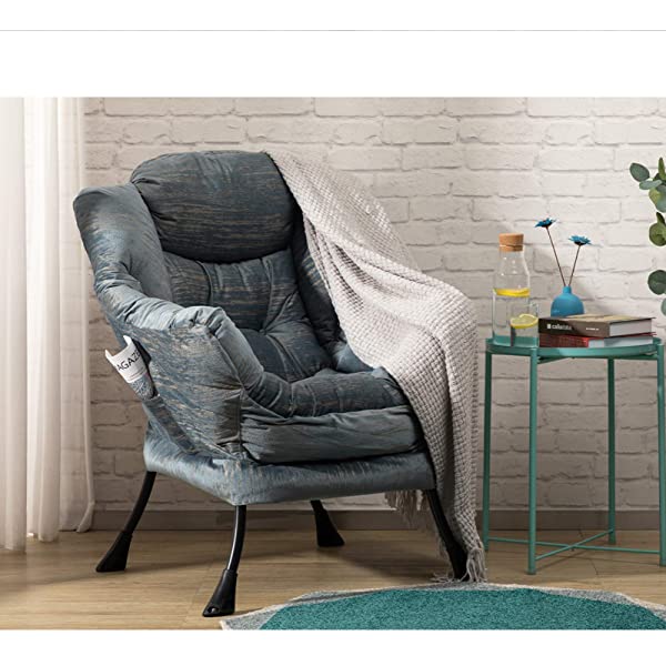 AbocoFur Modern Large Cotton Fabric Lazy Chair，Accent Contemporary Lounge Chair, Single Steel Frame Leisure Sofa Chair with Armrests and A Side Pocket, Beige