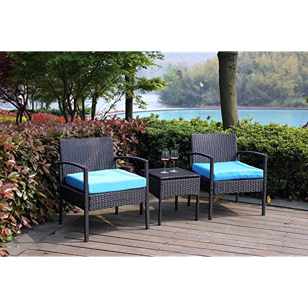 PROHIKER 3 PCS Patio Rattan Conversation Chair Set, 3 PCS Patio Wicker Rattan Furniture Set, Patio Wicker Rattan Table Red