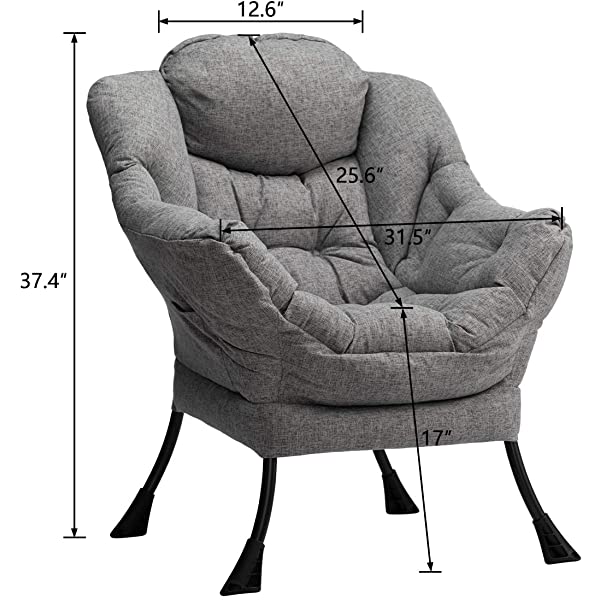 AbocoFur Modern Large Cotton Fabric Lazy Chair，Accent Contemporary Lounge Chair, Single Steel Frame Leisure Sofa Chair with Armrests and A Side Pocket, Beige