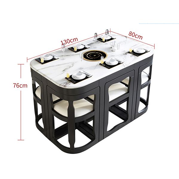 Marble dining table and chairs, slate, household, small apartment, modern minimalist round table, shrinking dining table, solid wood table and chair combination
