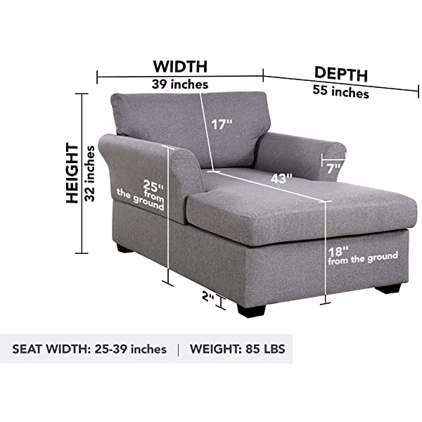 Casa Andrea Milano llc Classic and Traditional Ultra Comfortable Linen Living Room Fabric Chaise Couch Chair, Lounge, Grey