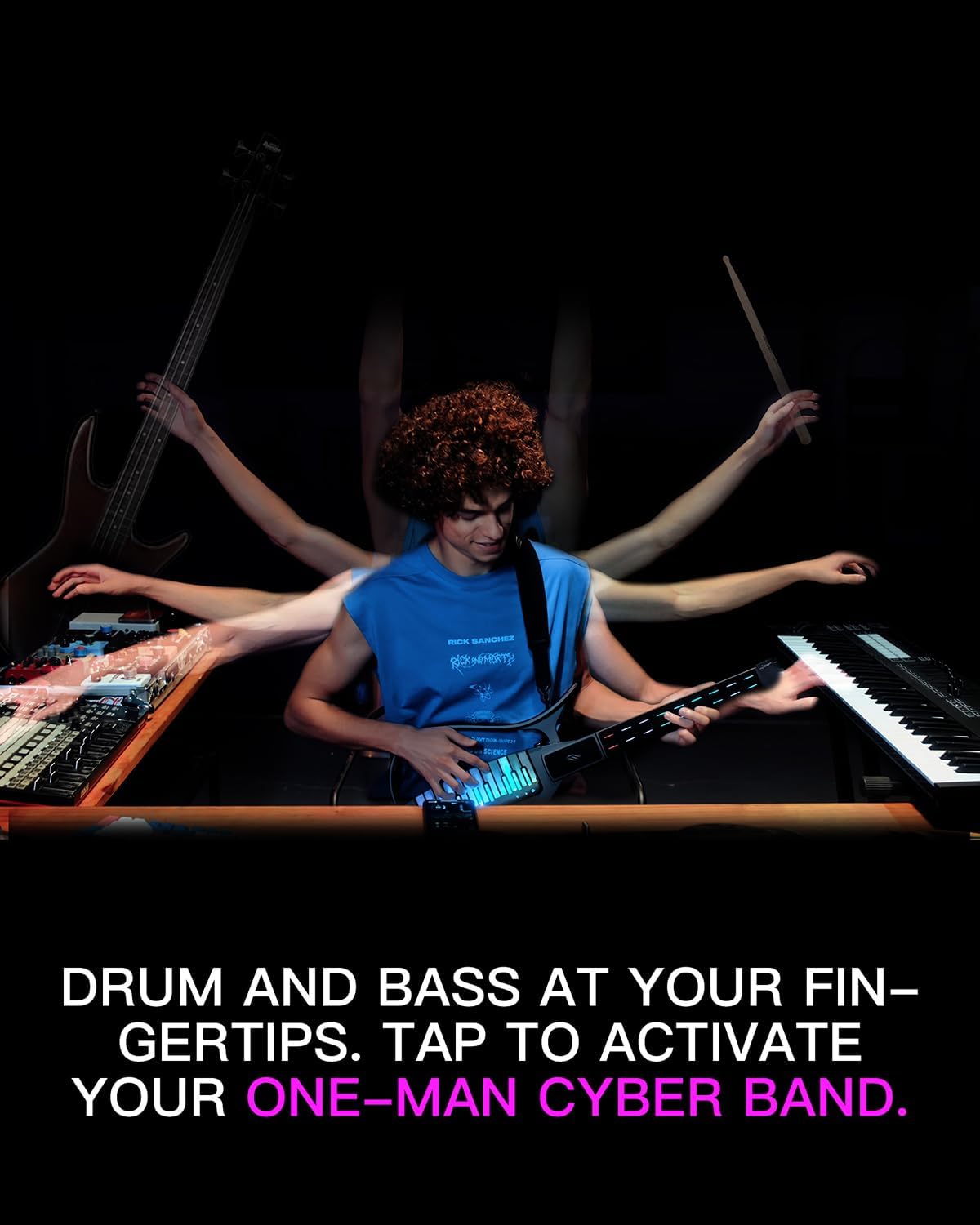 Enya CYBER-G Stringless Smart Guitar, Foldable Travel Backing Guitarra, Built-in Drum Machine & Bassline