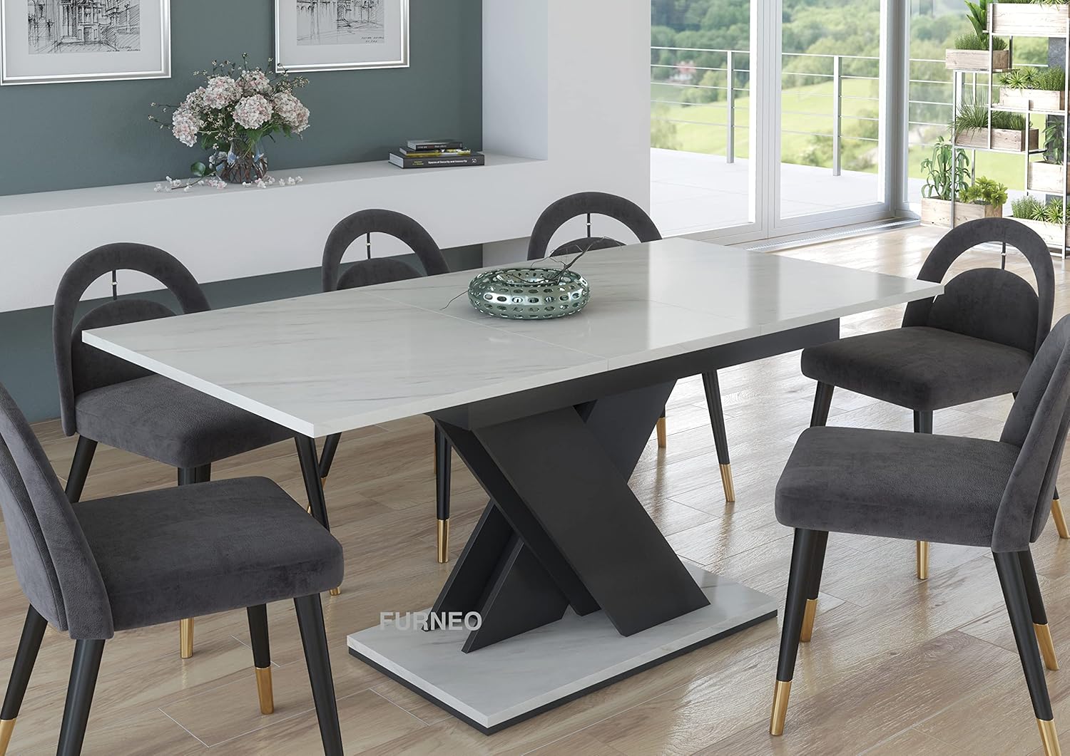 Furneo Modern Dining Table Only Extendable 120-160cm