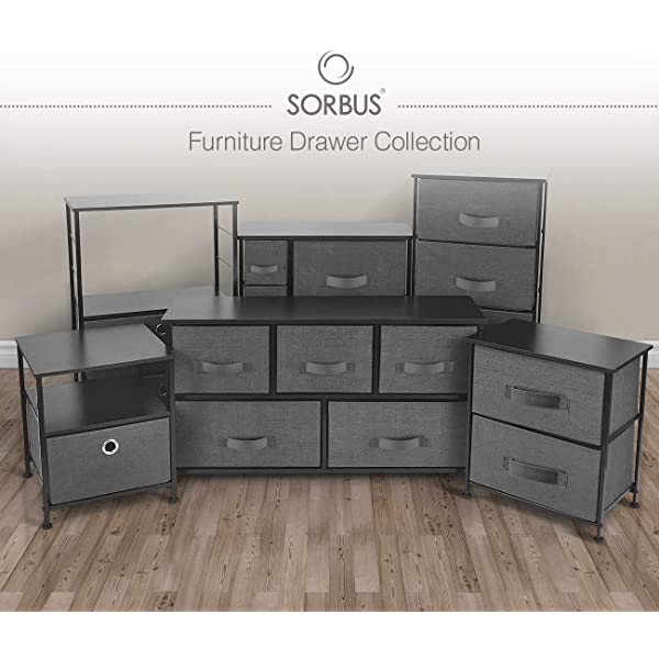 Sorbus Nightstand 1-Drawer Shelf Storage- Bedside Furniture & Accent End Table Chest for Home, Bedroom, Office, College Dorm, Steel Frame, Wood Top, Easy Pull Fabric Bins (Rustic Wood)