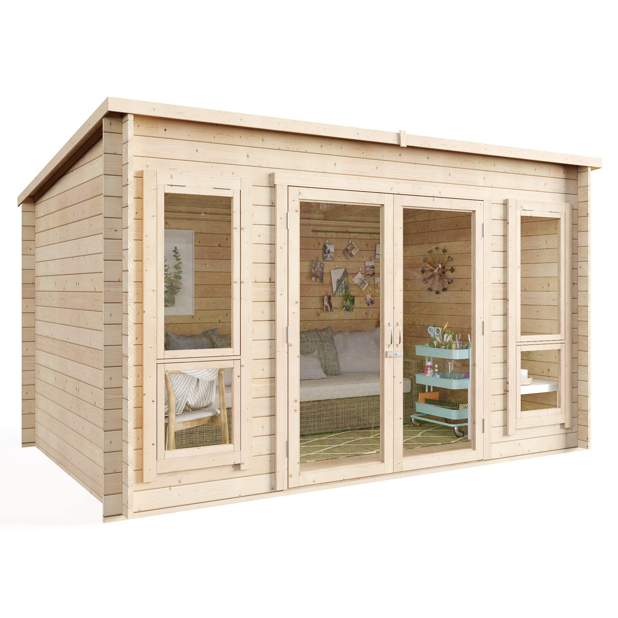 12x8 Log Cabin Summerhouse Garden Office Studio Modern Pent Carmen Outdoor Room