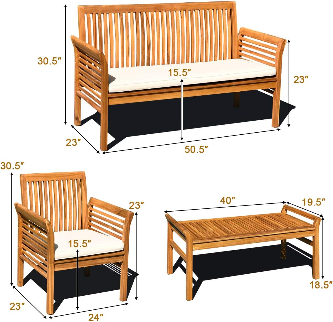 Tangkula 4 Piece Outdoor Acacia Wood Sofa Set