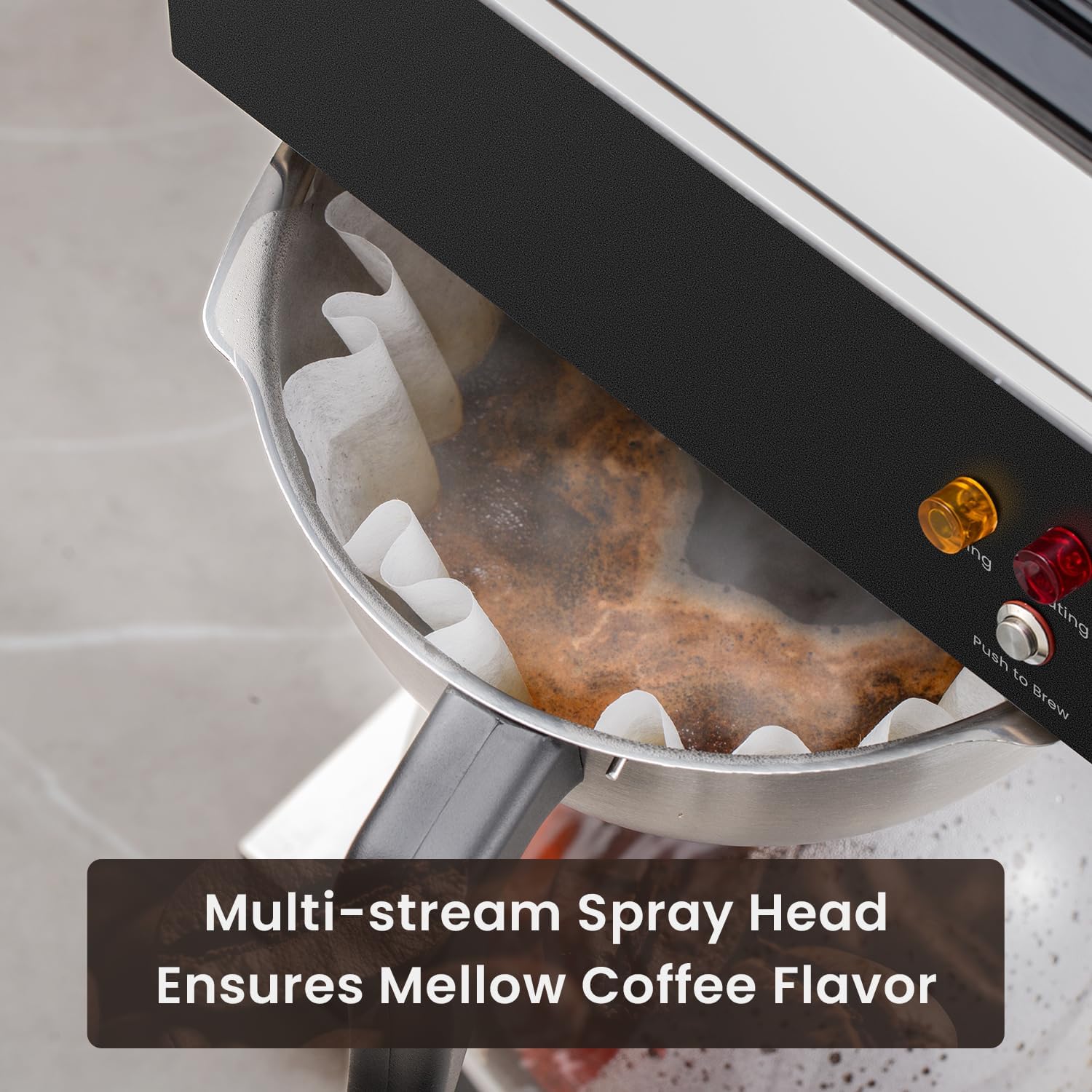 SYBO 12 cup commercial coffee maker, drip coffee maker, with 3 lower heaters and 3 glass decanters, stainless steel cafeteria