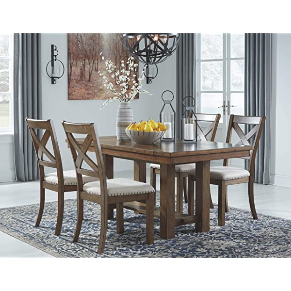 Signature Design by Ashley Dining Table, Sommerford, Summerford & Design - Sommerford Dining Side Chair - Set of 2 - Casual - Brown Upholstery - Black Wood Frame Sommerford Table + Dining Side Chair, Black Wood Frame