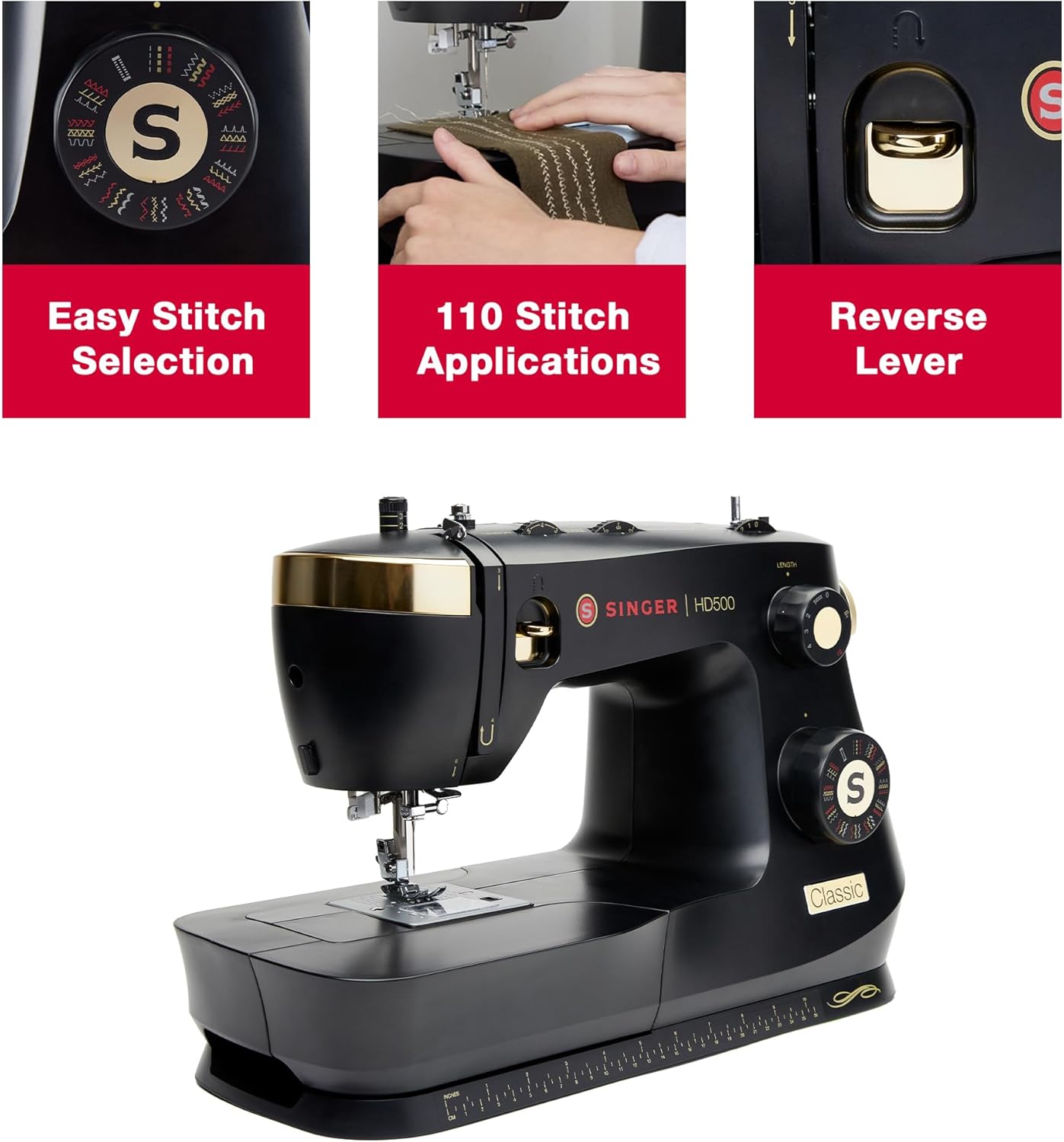 SINGER Heavy Duty 500 Classic Sewing Machine with Accessory Kit | Strong Motor with Enhanced Piercing Power, 23 Built-In Stitches, Full Metal frame, 1-step Buttonhole & LED Light