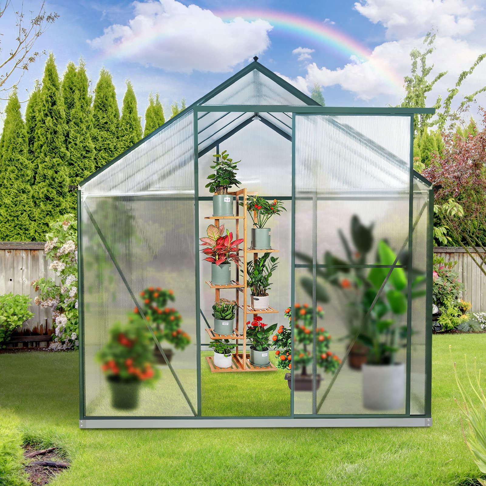 6x8 Hobby Greenhouse, Polycarbonate Aluminum Green House with Window, Heavy Duty Greenhouses Kit